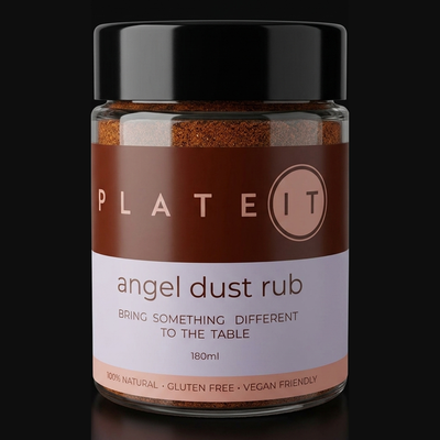 Plateit Angel Dust Rub jar on a black background