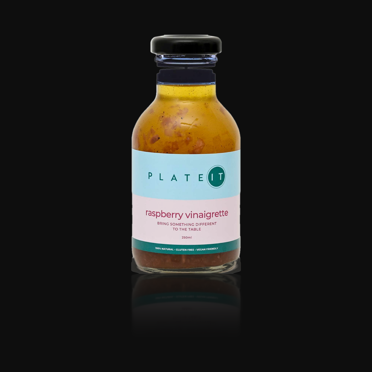 Plateit Raspberry Vinaigrette 250ml bottle on a black background