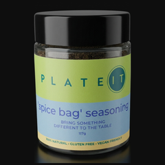 Plateit Salt n Pepper Spice Bag Seasoning jar on a black background
