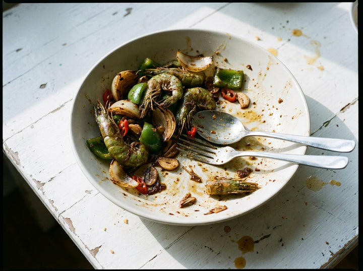 Spice Bag Prawns with Onion and Chilli, made with Plateit Salt n' Pepper 'Spice Bag' Seasoning