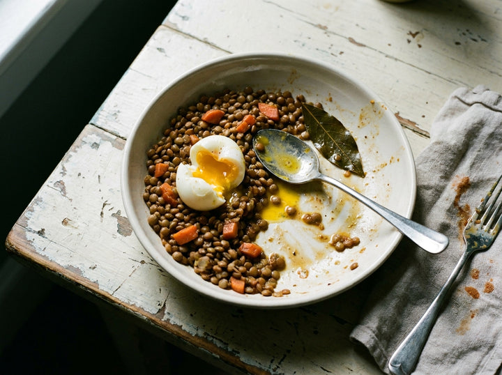 Warm Lentils, Soft Egg, French Vinaigrette, made with Plateit French Vinaigrette