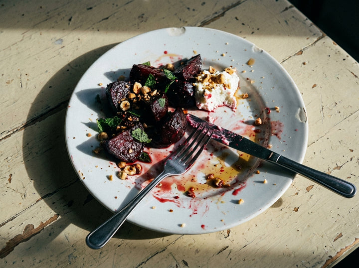 Roast Beetroot and Goat's Curd, made with Plateit Raspberry Vinaigrette