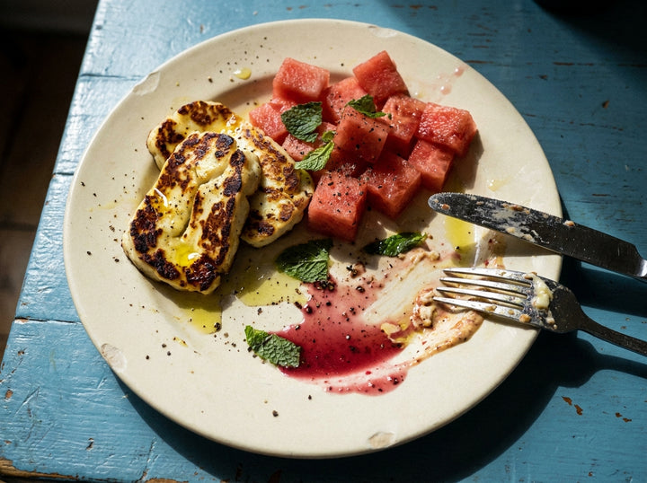 Grilled Halloumi with Watermelon, made with Plateit Raspberry Vinaigrette