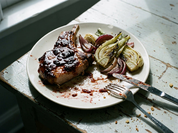 Pork Chops with Raspberry Glaze, made with Plateit Raspberry Vinaigrette