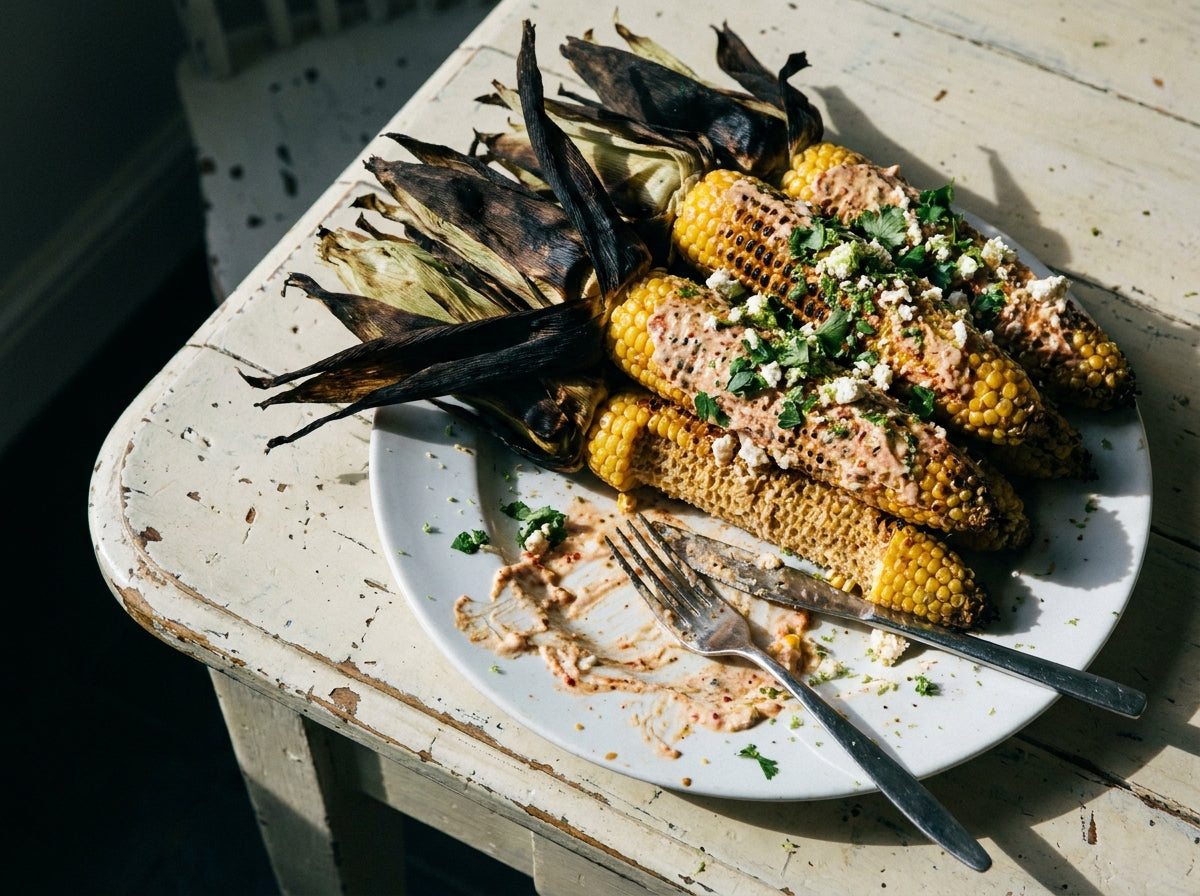 Old Red Charred Corn with Rub Mayonnaise, made with Plateit Old Red BBQ Rub