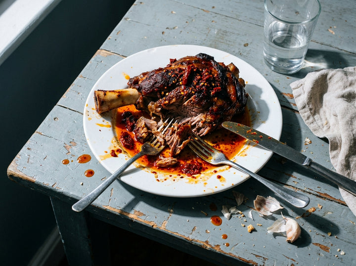 Slow Roast Lamb Shoulder with Italian Chilli Crunch, made with Plateit Italian Chilli Crunch
