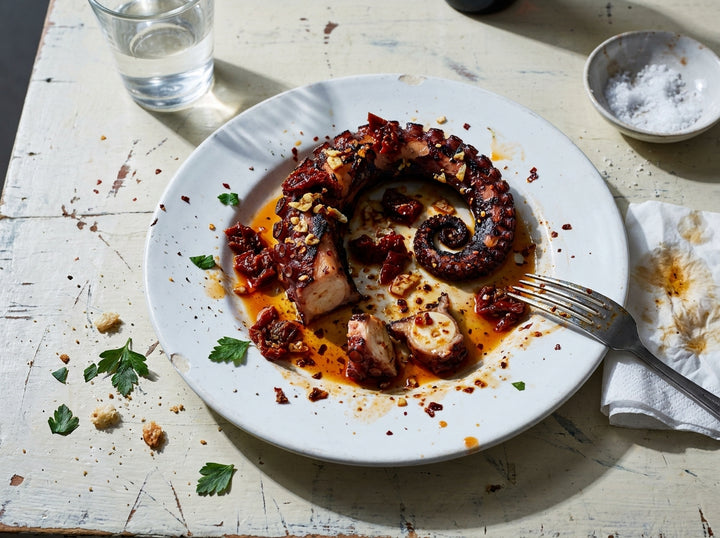 Barbecued Octopus with Italian Chilli Crunch, made with Plateit Italian Chilli Crunch