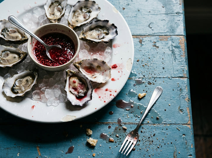 Oysters, Raspberry Mignonette, made with Plateit Raspberry Vinaigrette