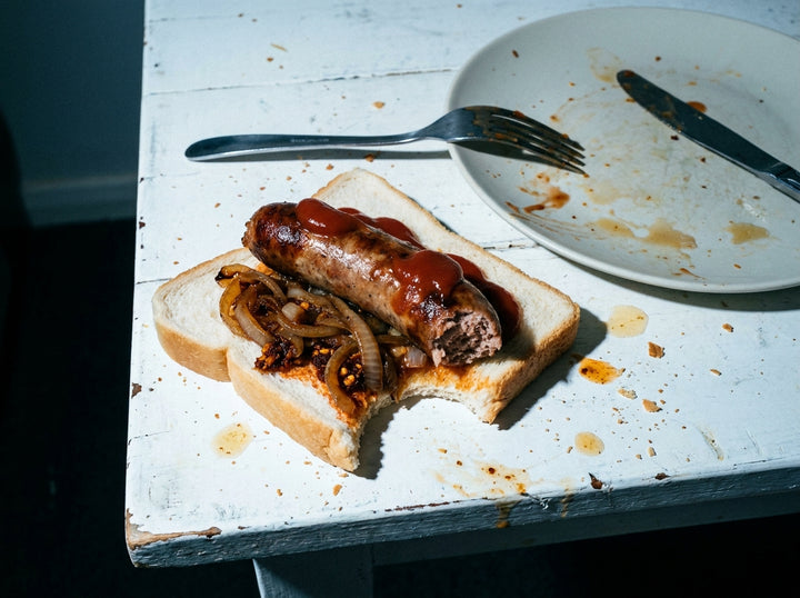 Sausage Sizzle, Onions Under, made with Plateit Chilli Crunch
