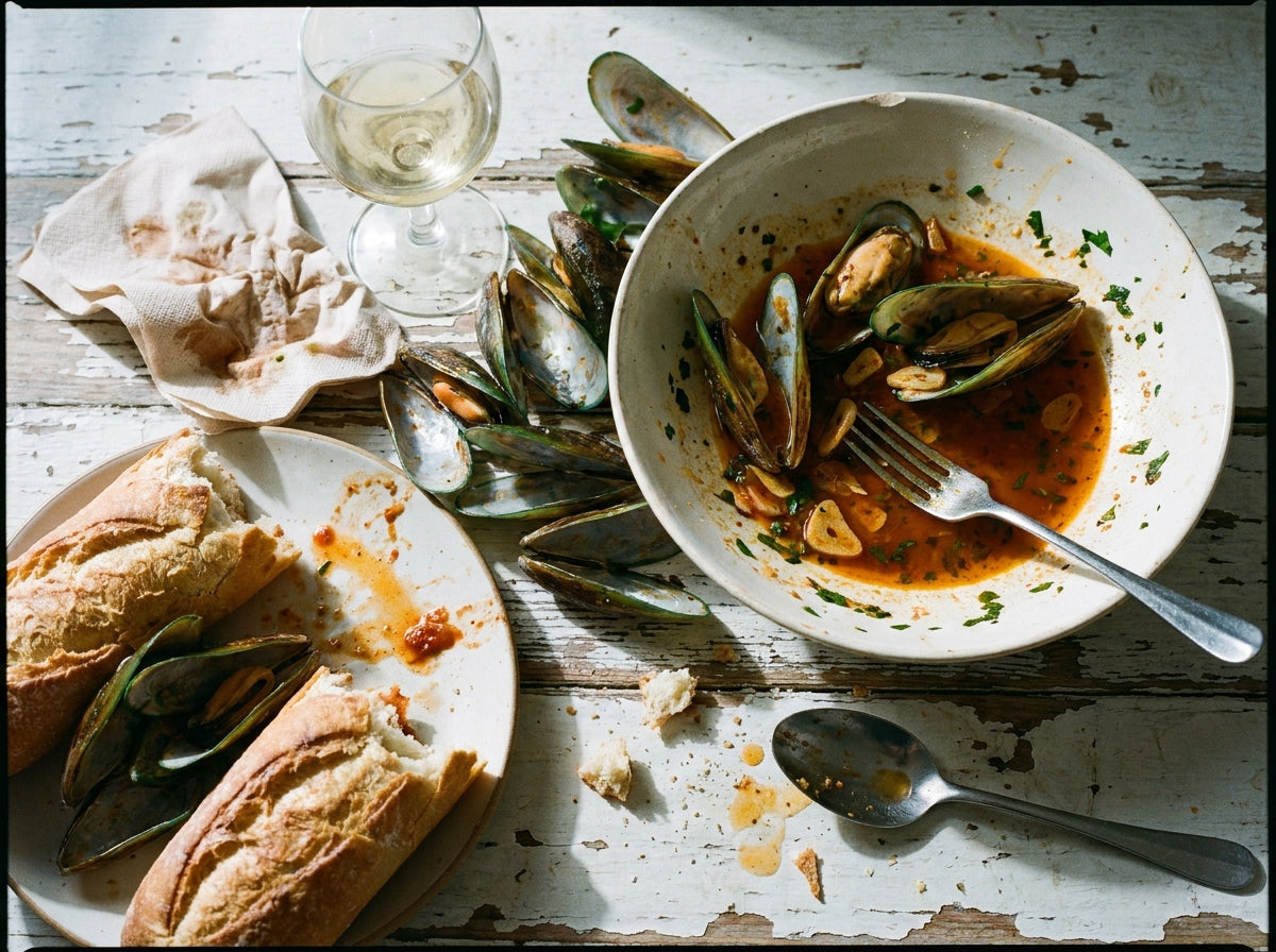 Green-Lipped Mussels in Chilli Oil Broth, made with Plateit Italian Chilli Oil