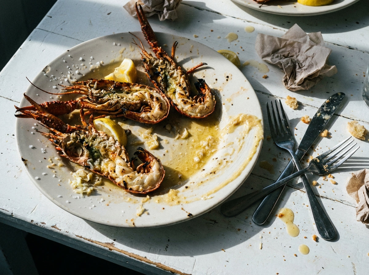 Split Crayfish Under the Grill, made with Plateit Gold Leaf Chilli Crunch