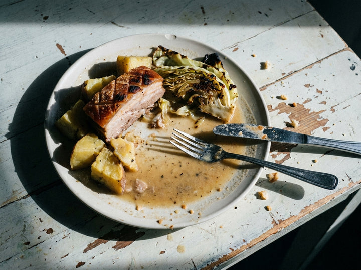 Slow Oven Pork, Kūmara and Cabbage, made with Plateit Old Red BBQ Rub