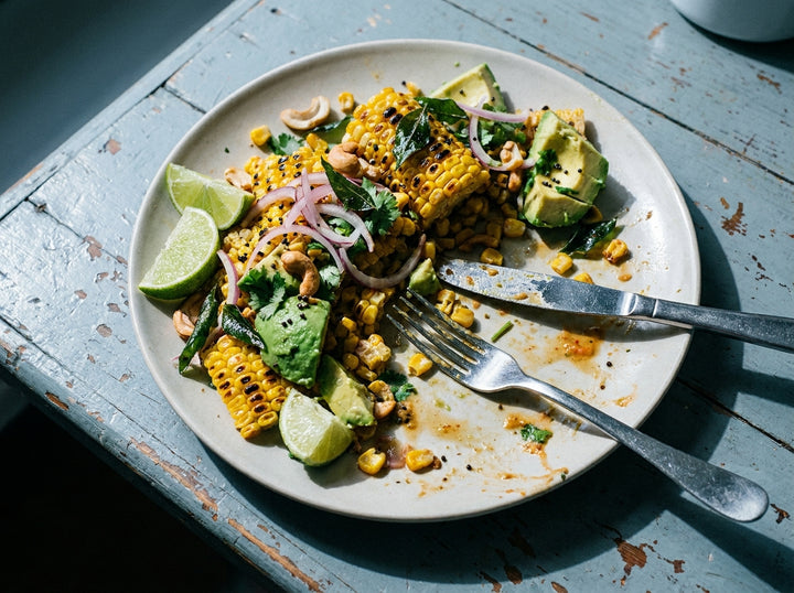 Charred Corn and Avocado, made with Plateit Bombay Chilli Crunch