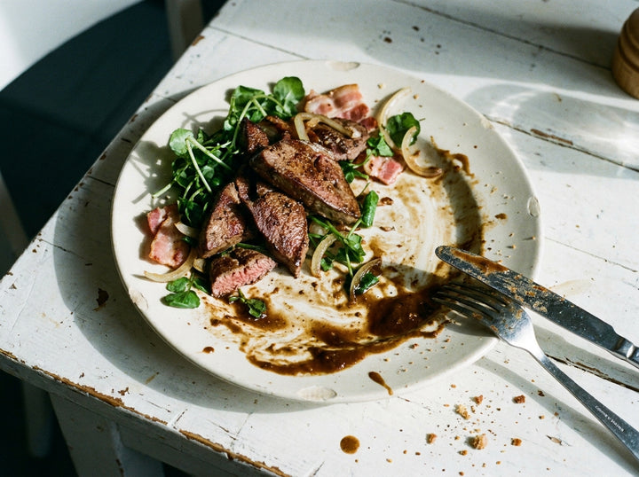Lamb's Liver and Watercress, made with Plateit Raspberry Vinaigrette
