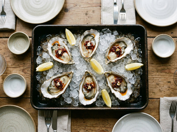 24k Gold Leaf Oysters made with Plateit 24k Gold Leaf Chilli Crunch