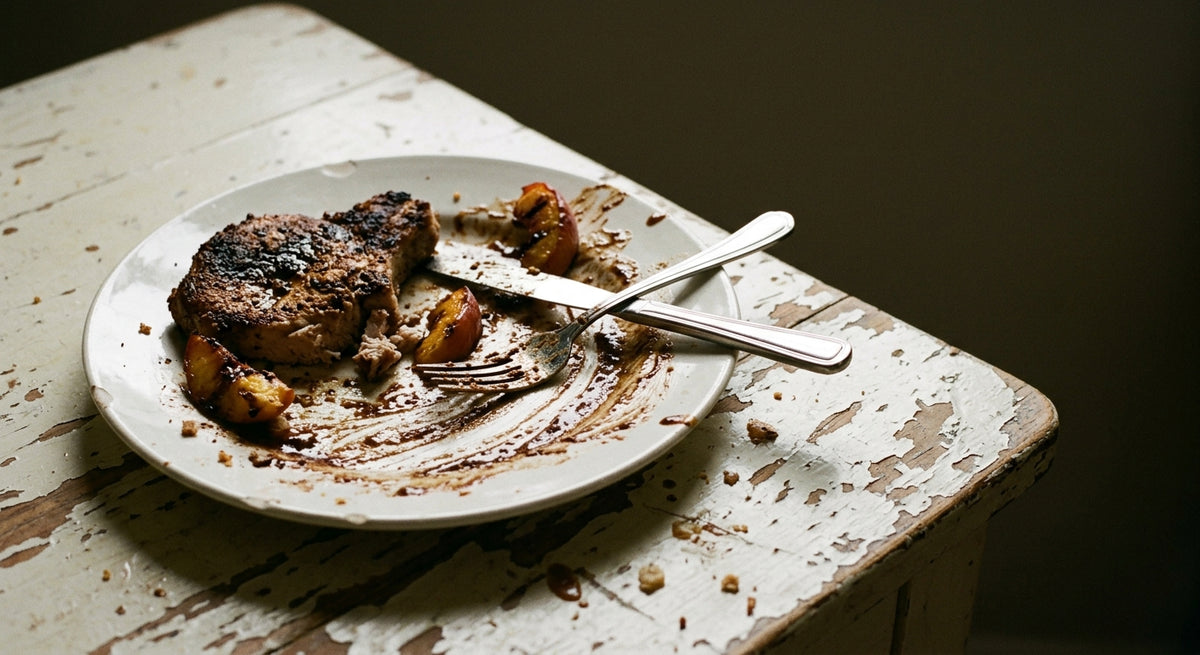 Old Red pork chops with charred peaches and rocket