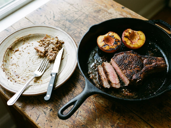 Cafe Mocha Pork Chops with Charred Peaches made with Plateit Cafe Mocha BBQ Rub