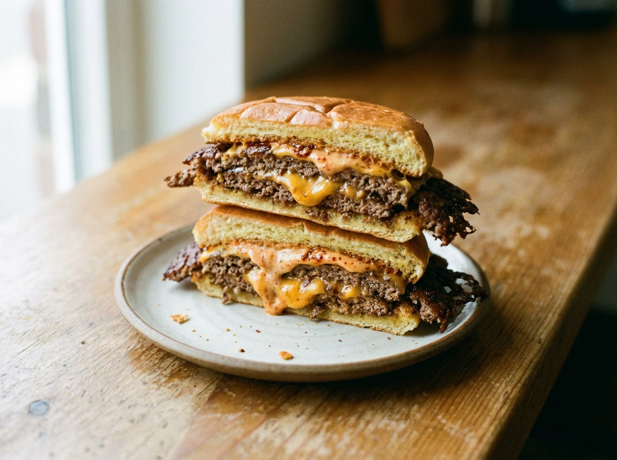 Chilli Crunch Smash Burger made with Plateit Chilli Crunch