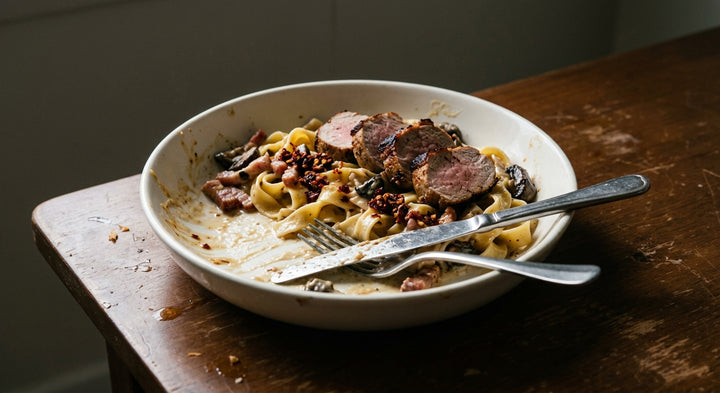 Creamy Bacon and Mushroom Pork Tenderloin with Tagliatelle