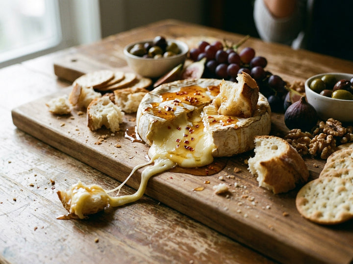 Hot Honey Drizzle Baked Brie made with Plateit Hot Honey Drizzle