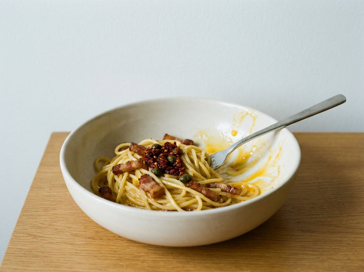 Italian Chilli Crunch Carbonara made with Plateit Italian Chilli Crunch