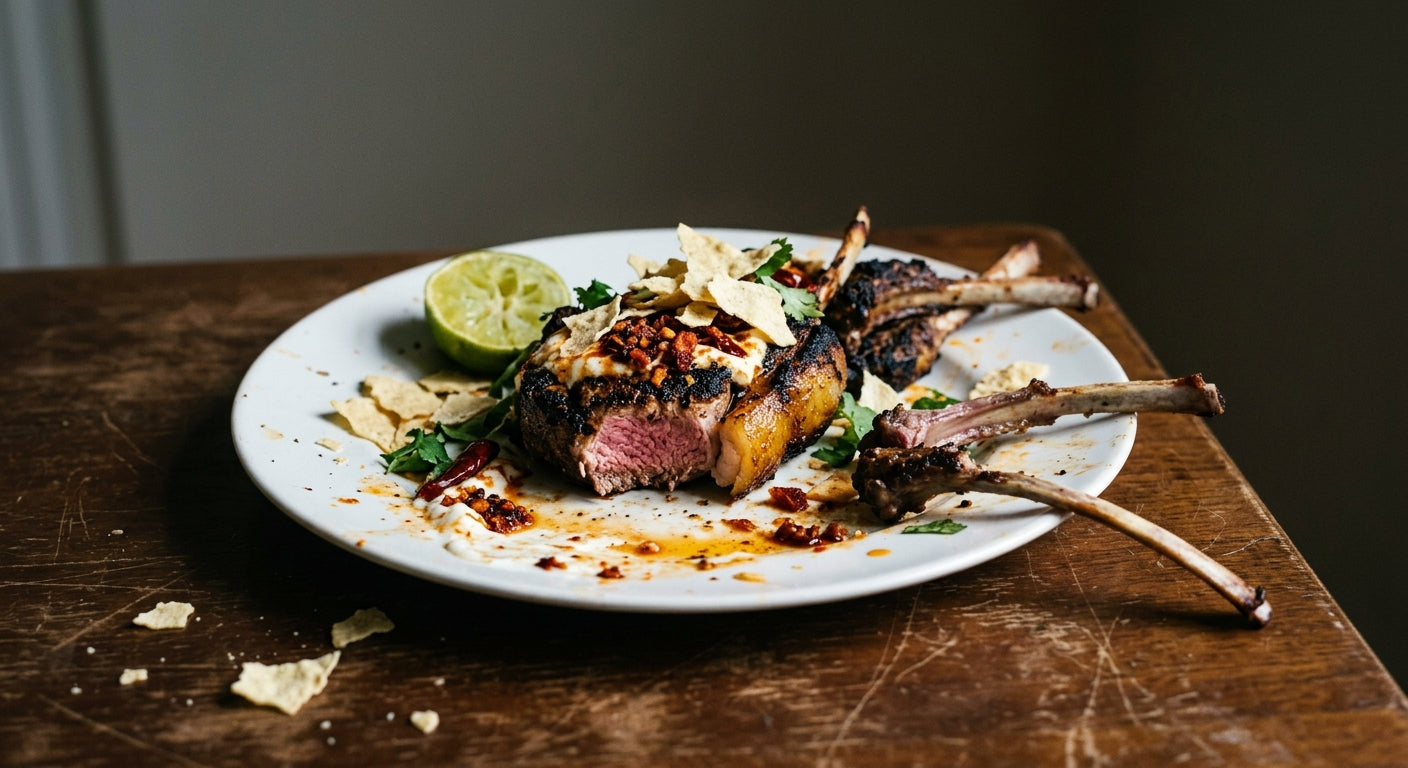 Lamb Lollipops with Bombay Chilli Crunch and Crushed Poppadoms