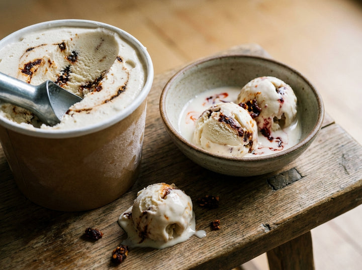 Peanut Rayu Ice Cream with Chilli Crunch Swirl made with Plateit Japanese Peanut Rayu