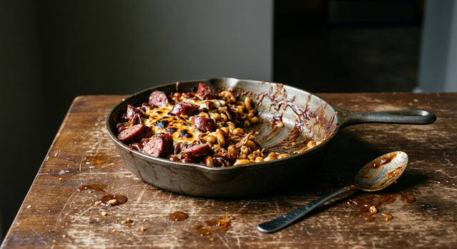 Smoky Barbecue Sausage and Pork Macaroni Skillet