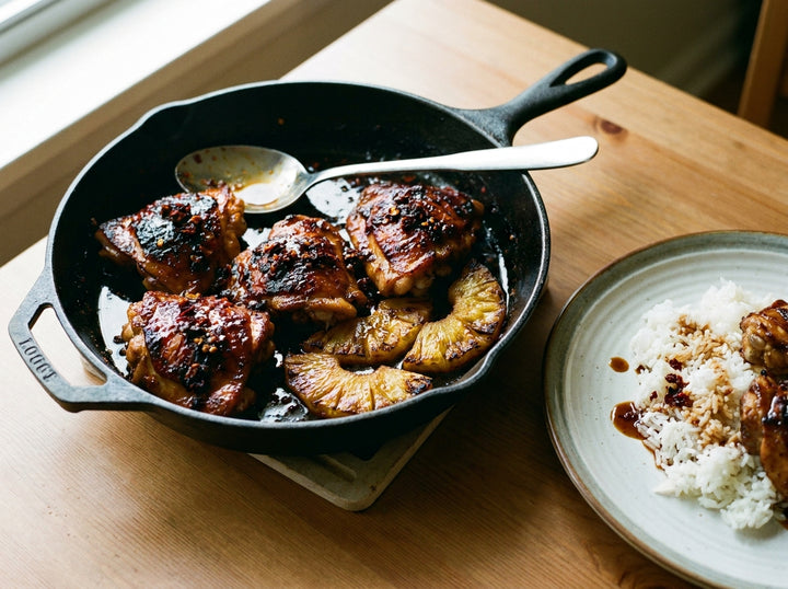 Sticky Pineapple Chicken with Mexican Chilli Crunch made with Plateit Mexican Chilli Crunch