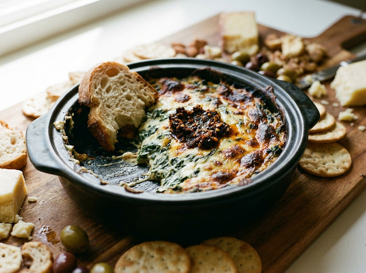 Truffle Chilli Baked Spinach Dip made with Plateit Truffle Chilli Crunch