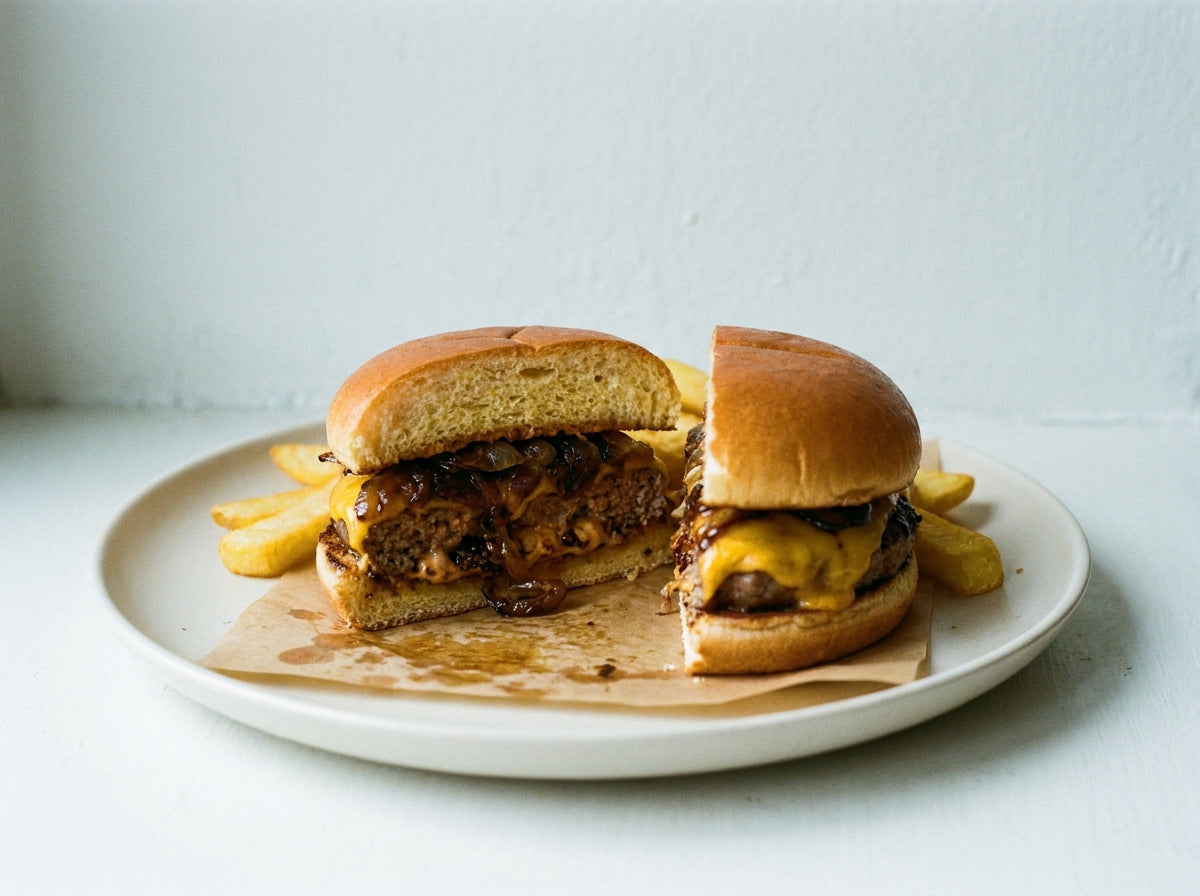 Truffle Chilli Cheeseburger made with Plateit Truffle Chilli Crunch