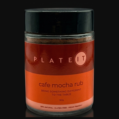 Plateit Cafe Mocha Rub jar on a black background
