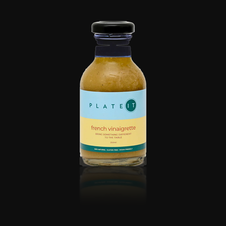 Plateit French Vinaigrette 250ml bottle on a black background